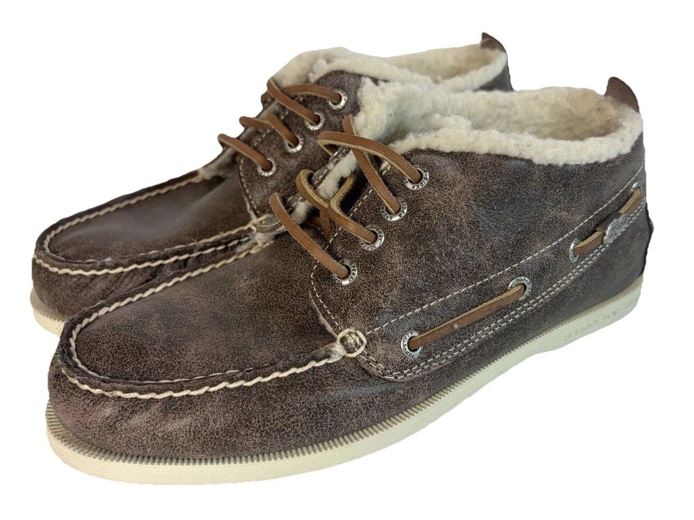 Sperry Chukka Boot Moc Toe Faux Fur Brown Leather Men’s US Size 8M